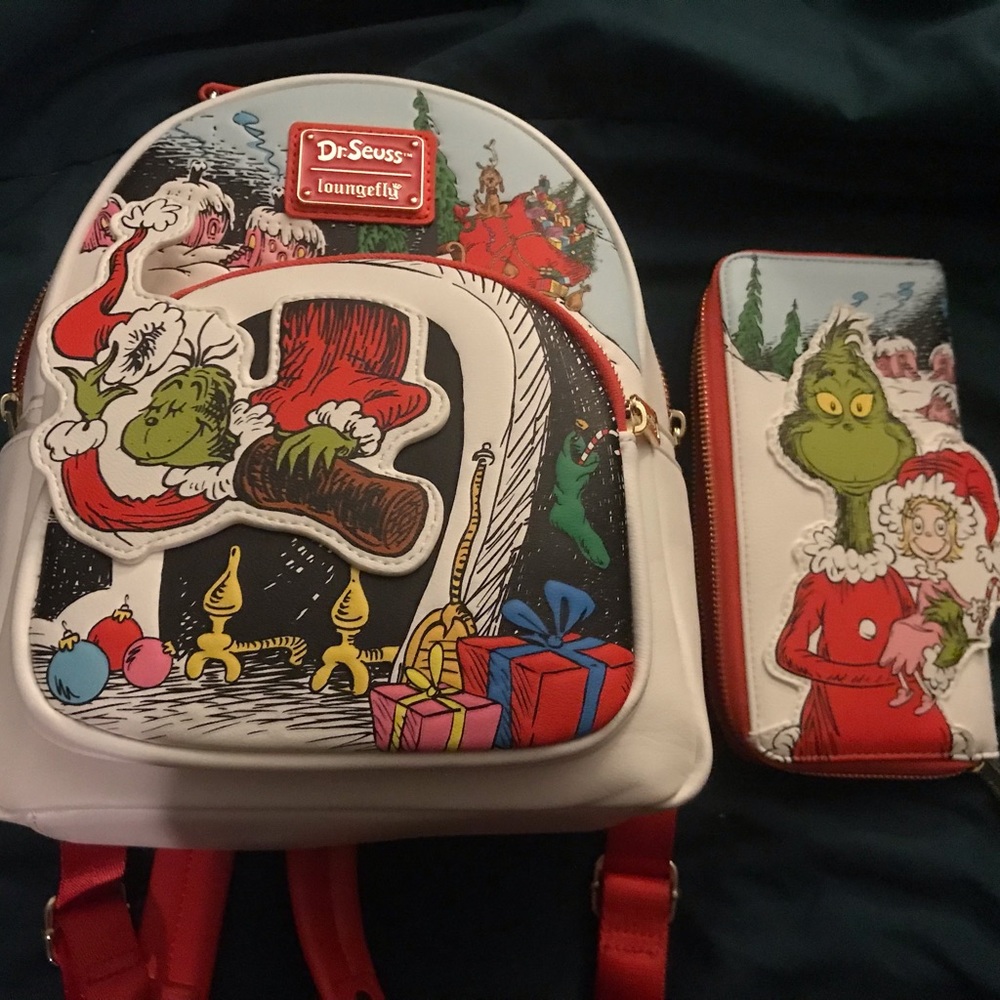 Dr. Seuss Grinch Loungefly Mini Backpack and Wallet